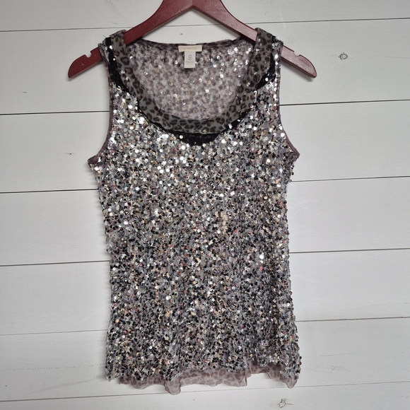 Chico's Tops - Chico's Sparkling Sequin Sleeveless Top With Leopard Detail Size 0